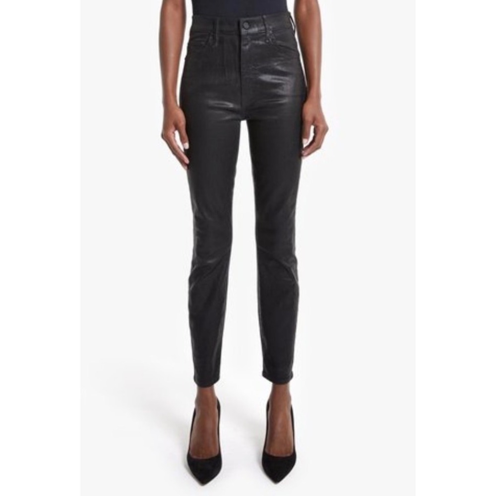 Mother The Swooner Ankle High Rise Skinny Jeans Wet Paint Black Women's Size 27